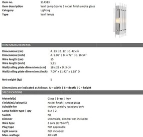 Aplica perete design LUX Sparks S, fumuriu 114383 HZ