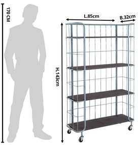 Etajera albastra, din metal, aspect vintage, Chariot