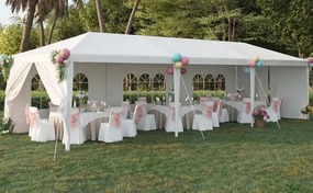 RESIGILAT- Cort evenimente, cu pereti detasabili, 6 ferestre, 2 usi, cadru metalic, 3x9 m, PE, Alb,