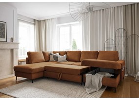 Colțar portocaliu/maro extensibil cu tapițerie din catifea reiată (cu colț pe partea stângă ) Lofty Lilly – Miuform