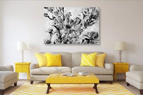 Tablou florile verii pictate în design alb-negru