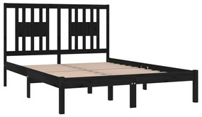 Cadru de pat dublu 4FT6, negru, 135x190 cm, lemn masiv Negru, 135 x 190 cm