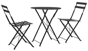 vidaXL Set mobilier bistro, 3 piese, negru, oțel