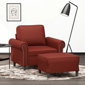 3153615 vidaXL Fotoliu canapea cu taburet, roșu vin, 60 cm, piele ecologică