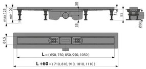 Rigolă de duș, Alcadrain, Optimal, cu margine pentru grătar sau suport pentru încastrarea plăcilor ceramice, 75 cm