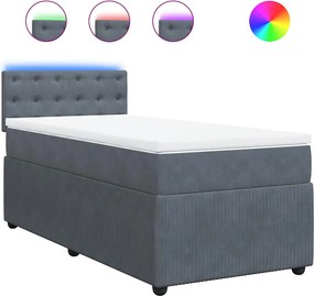 vidaXL Pat box spring cu saltea, gri închis, 90x190 cm, catifea