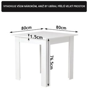 MIADOMODO masă de sufragerie pentru 4 persoane, albă, 80x80x