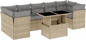 vidaXL Set canapele de grădină, 8 piese, cu perne, bej, poliratan