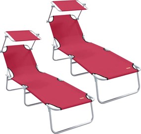 vidaXL Șezlong 2 pcs Roșu 58 x 188 x 77cm Poliester