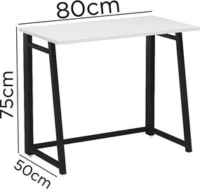 Birou pliabil cu cadru metalic Util Homs 80 x 50 x 75 cm,Alb-negru