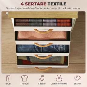 HOMCOM Comodă cu 4 sertare pliabile cu 4 buzunare de depozitare și 2 cârlige | Aosom Romania