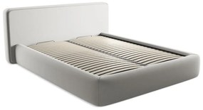 Pat matrimonial gri deschis tapițat cu spațiu de depozitare cu somieră 160x200 cm Kiana – Makamii