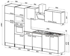 Mobilă de bucătărie Yorki 330, corp din stejar Sonoma, cu față alb satinat