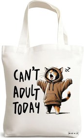 Sacosa de Panza pentru Cumparaturi, Geanta Tote, model Can't adult today 38 x 34.5 cm, Alba, BEKZ®