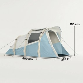 Outsunny Cort Gonflabil 2-3 Persoane cu Pompă Dormitor și Zonă de Stare Etanșeitate 3000 mm Montare Rapidă Albastru deschis | Aosom Romania