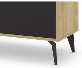 Comodă neagră/în culoare naturală joasă cu aspect de lemn de stejar 140x79 cm Nola – Marckeric