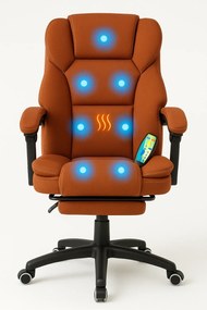 Scaun directorial, Masaj si Incalzire in 7 puncte, spatar rabatabil, suport pentru picioare, material textil premium, Maro