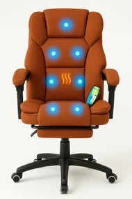Scaun directorial, Masaj si Incalzire in 7 puncte, spatar rabatabil, suport pentru picioare, material textil premium, Maro