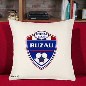 Perna Personalizata FC Buzau Fotbal, 40x40 cm, Crem Reliefat, Husa Detasabila, Perna Inclusa, BEKZ®