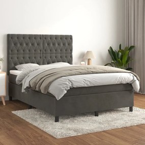 3143206 vidaXL Pat box spring cu saltea, gri închis, 140x200 cm, catifea