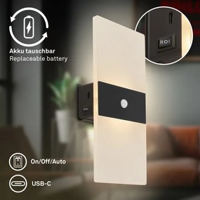 Briloner 3888015 - Aplică LED de perete reîncărcabilă cu senzor AURA, 2,5 W/5 V, 1800 mAh, neagră