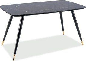 Masa CYRYL, negru cu efect de marmura, 140x80x75 cm