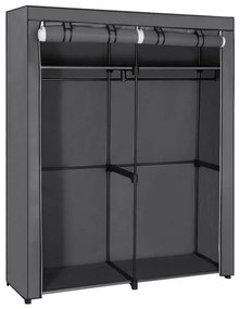 Dulap textil pentru depozitare MATIS, 140 x 174 cm, gri, cu rafturi și bară pentru umerașe