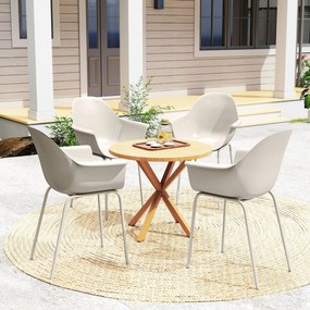 Outsunny Set de 4 Scaune de Grădină Gri, Stivuibile, cu Spătar Înalt și Cotieră, Cadru din Metal, Design Elegant pentru Exterior | Aosom Romania