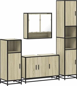 vidaXL Set de mobilier de baie din 4 piese din lemn de stejar Sonoma