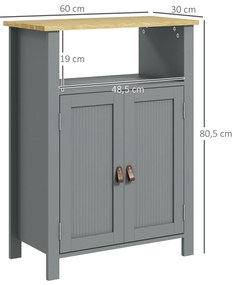 kleankin Mobilier de baie scund multi-rangements mare nișă placard dublu uși gri și natural | Aosom Romania