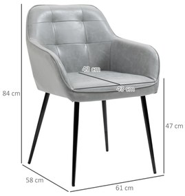 HOMCOM Scaun în Stil Industial cu Spătar din Piele Ecologică și Metal, 61x58x84 cm, Gri | Aosom Romania