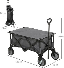 Outsunny Cărucior de grădină pliabil băscuță detașabilă mâner telescopic înclinare reglabilă 5 buzunare 108 x 55 x 93 cm gri închis | Aosom Romania