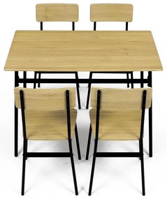 Set de sufragerie Industrial cu 4 scaune, 110 x 70x 76 cm, stejar sălbatic