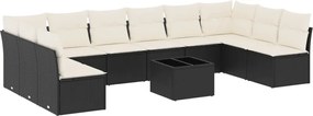 vidaXL Set canapele de grădină cu perne, 11 piese, negru, poliratan