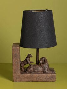 Set 2 lămpi de masă din bumbac negru, cu structură din rășină maro în formă de câine, finisaj patinat, 28×31×13 cm, „Compagnon"