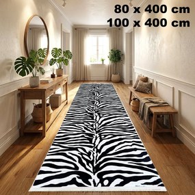 Traversă hol antiderapantă, 100x400 cm, model zebra, alb cu negru, TRV2114