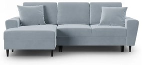 Colțar albastru deschis extensibil, cu spațiu de depozitare cu tapițerie din catifea (cu colț pe partea stângă, cu șezlong) Kyoto – Cosmopolitan Design