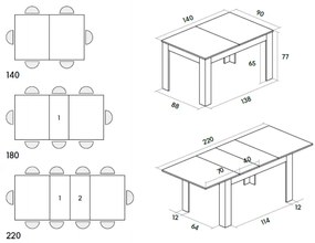 MASA LIZZY extensibila 140cm/90 cm - GRI CIMENT