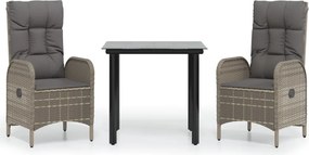 vidaXL Set mobilier de grădină cu perne, 3 piese, negru/gri, poliratan