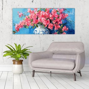 Tablou - Vază cu flori roz (120x50 cm)