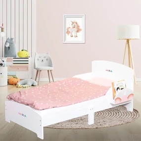 Pat Copii Suporto cu Protectie Laterala si Raft Depozitare Carti si Jucarii, Model Curcubeu, Patut pentru Fetite Varsta de 3 - 8 Ani, Mobilier din