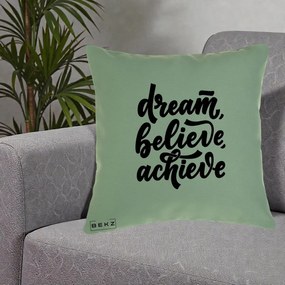 Perna Decorativa Dream Believe Achieve, 40x40 cm, Verde, Husa Detasabila, Perna Inclusa, BEKZ®