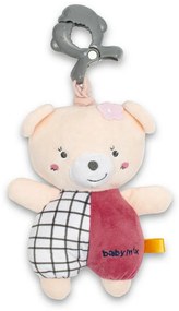 Baby Mix Jucărie de pluș pentru copii cu mecanismde redare și clip Ursuleț roz, 24 cm