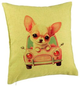 Perna Decorativa, Model Chihuahua Love, 40x40 cm, Verde, Husa Detasabila, Burduf