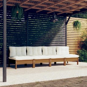 3096127 vidaXL Canapea de grădină cu 4 locuri, cu perne crem, lemn masiv pin