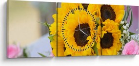 Tablou cu buchetul miresii de floarea soarelui (cu ceas) (90x30 cm)