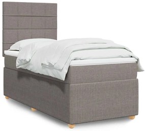 vidaXL Pat box spring cu saltea, gri taupe, 100x200 cm, textil