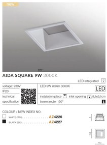 Spot LED incastrabil tavan/plafon AIDA SQUARE 9W negru