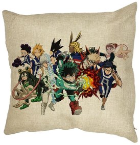 Perna Decorativa cu My Hero Academia Characters, 40x40 cm, Husa Detasabila, Burduf