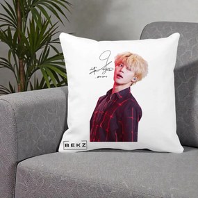 Perna Personalizata K-pop BTS Jimin Portret Artistic par Blond Autograf, 40x40 cm, Alba Mata, Husa Detasabila, Perna Inclusa, BEKZ®